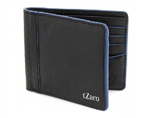 TZARO Genuine Leather Black Wallet with Touch of Blue-IQZPMADWL054